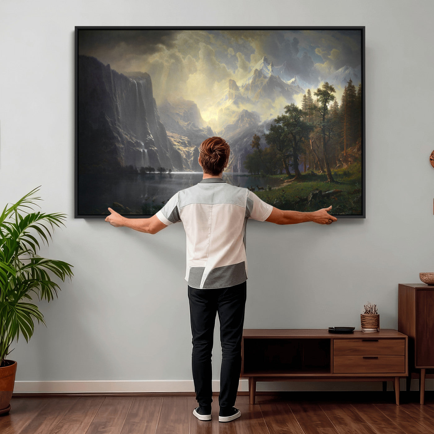 88679214-MGV-CV-36X24 - Albert Bierstadt Among the Sierra Nevada California Yosemite Wall Art Canvas Print, Classic Fine Art Painting Print