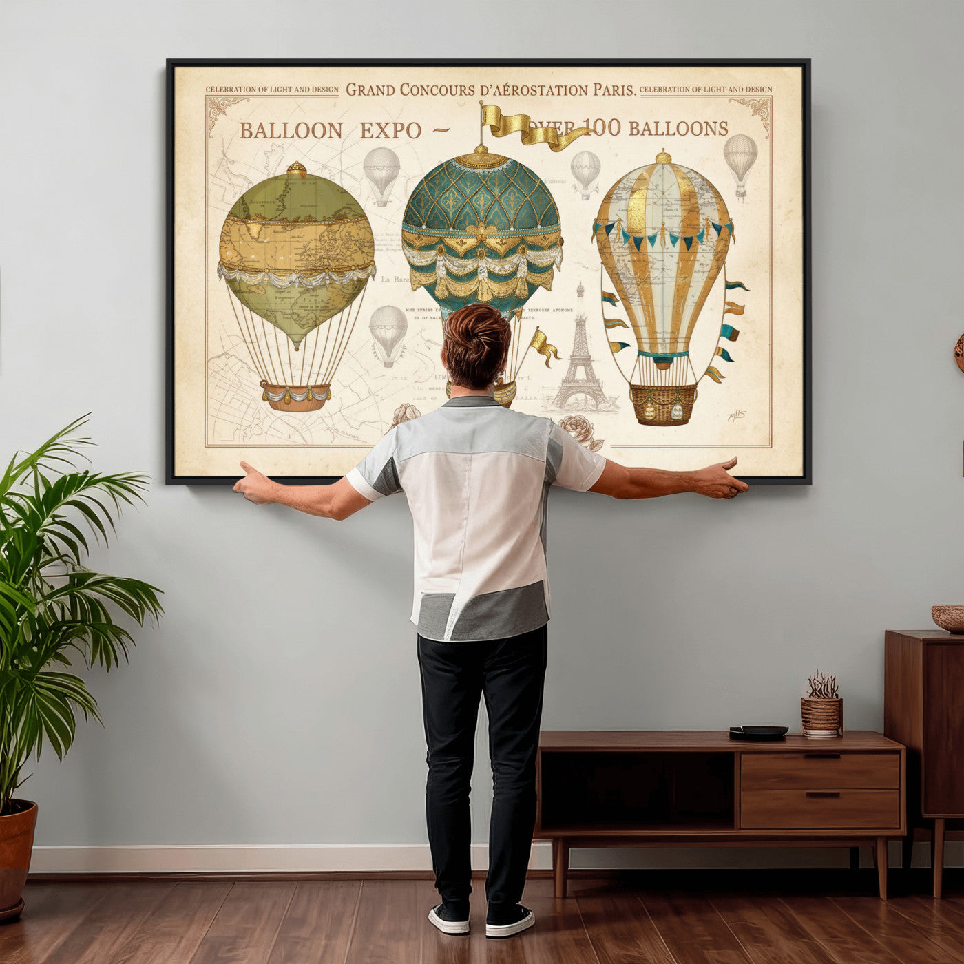 31530449-MGV-CV-36X24 - Kimberly Allen Paris Balloon Expo Wall Art Canvas Print, Vintage 1889 French Hot Air Balloon Poster