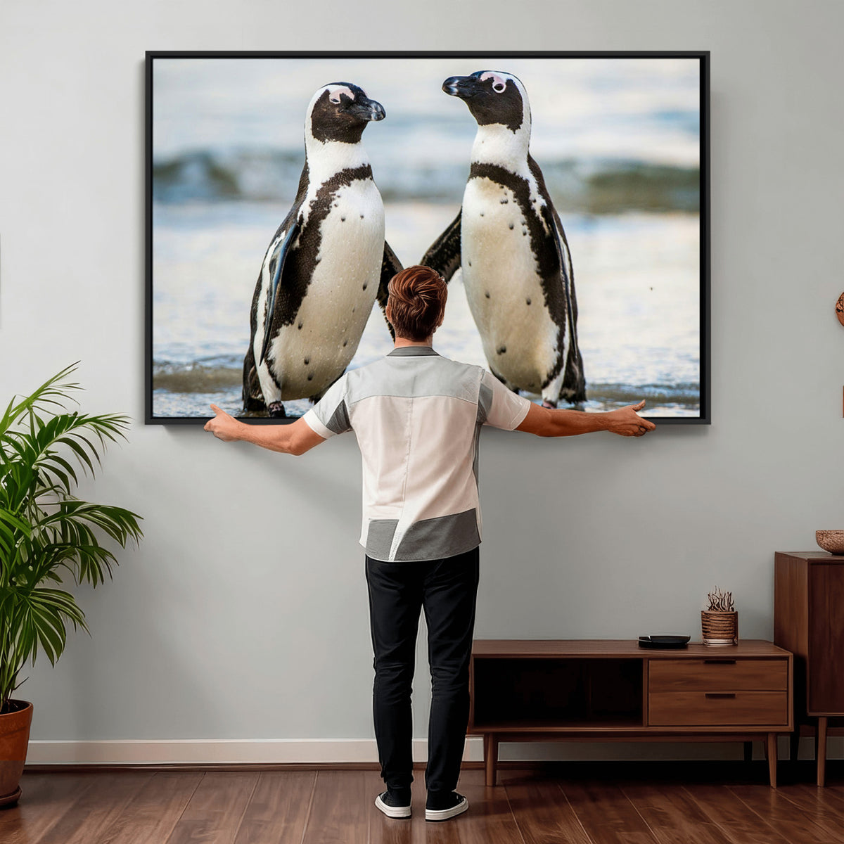 64870405-MGV-TP-30X20 - African Penguins Boulders Beach Wall Art Canvas Print, Cute Penguin Couple Photo Print