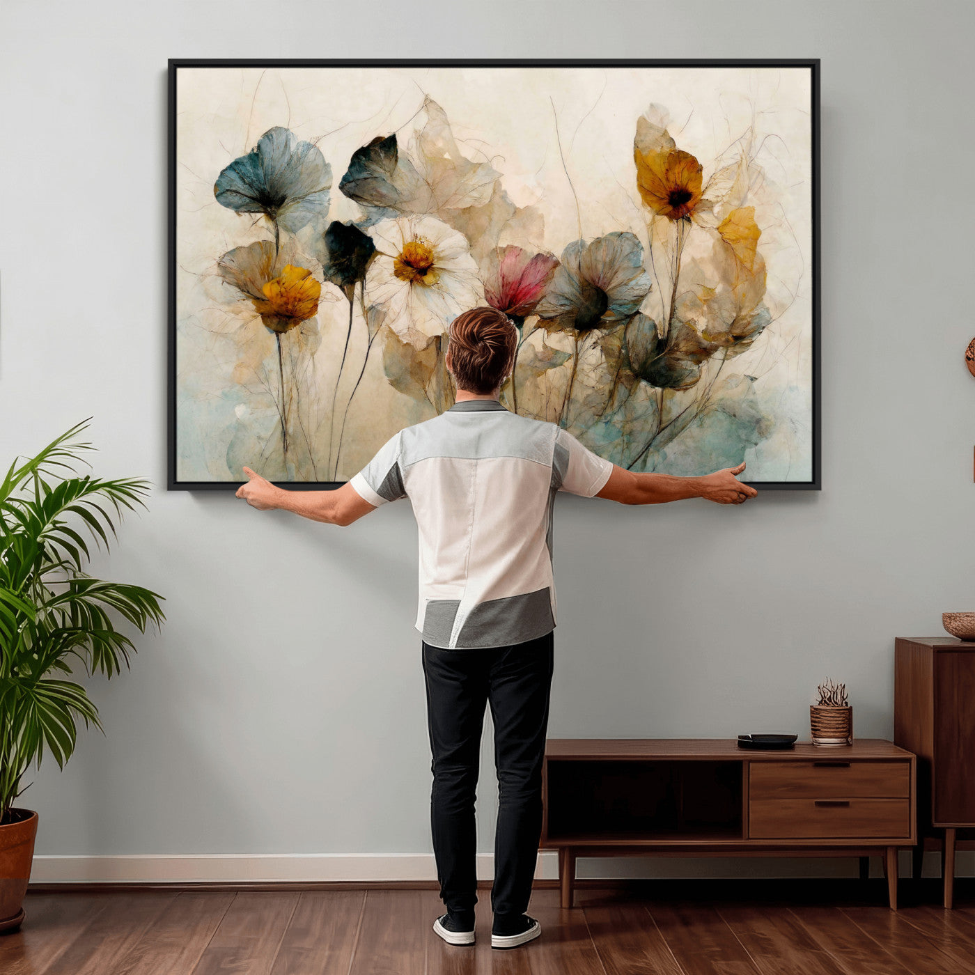 86802229-MGV-CV-36X24 - Vintage Dried Floral Meadow Wall Art Canvas Print, Translucent Watercolor Flowers Painting Print