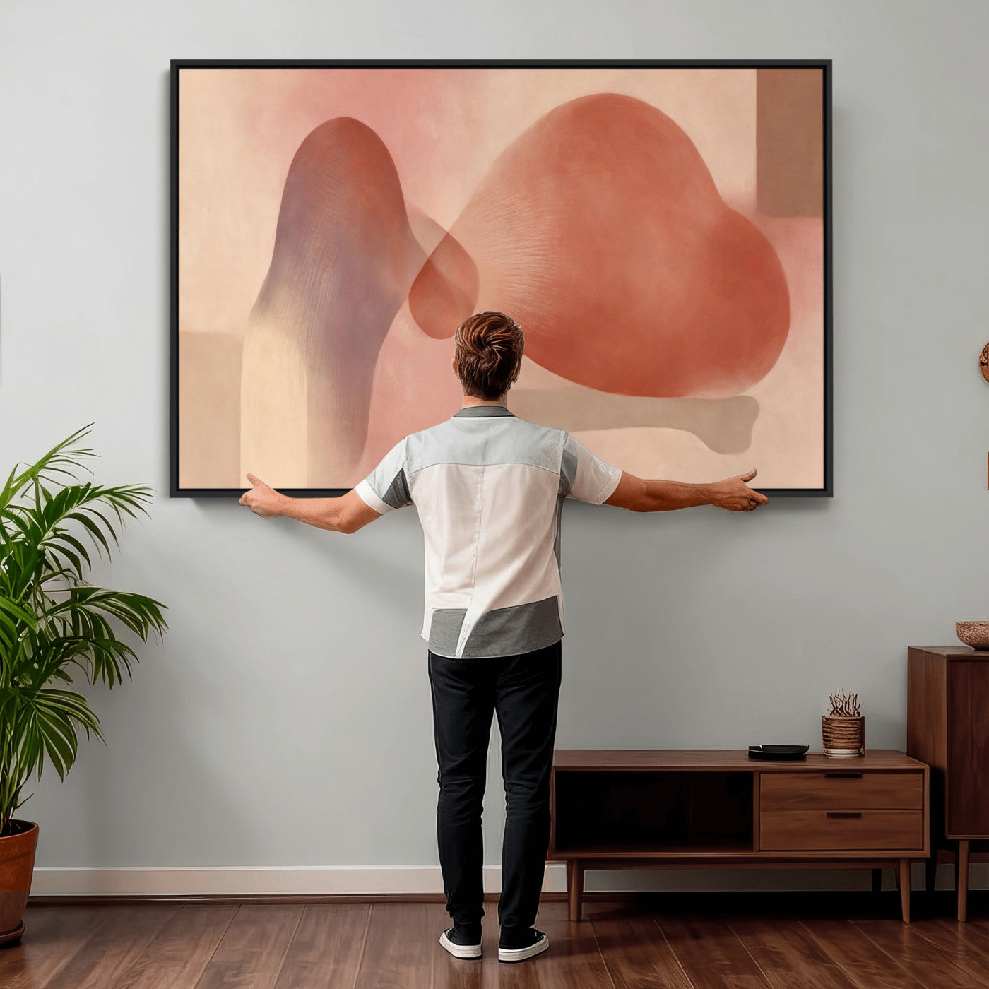 85110643-MGV-CV-36X24 - Vinna Begin Calin Biomorphic Abstract Wall Art Canvas Print, Terracotta Pink Organic Shapes Art Painting Print