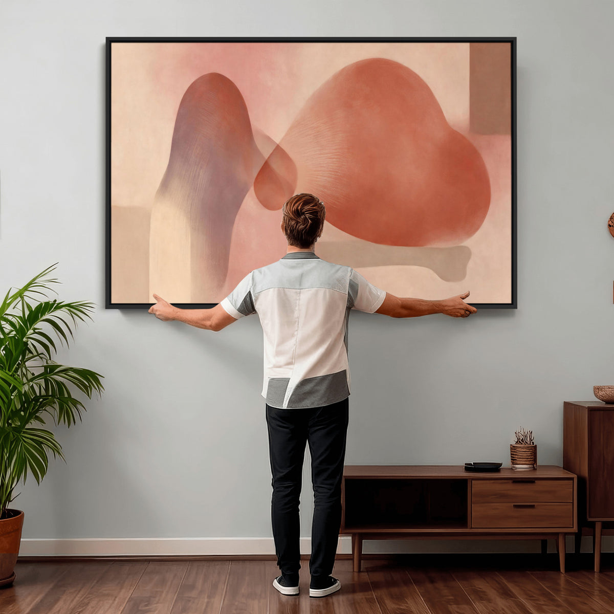 85110643-MGV-CV-36X24 - Vinna Begin Calin Biomorphic Abstract Wall Art Canvas Print, Terracotta Pink Organic Shapes