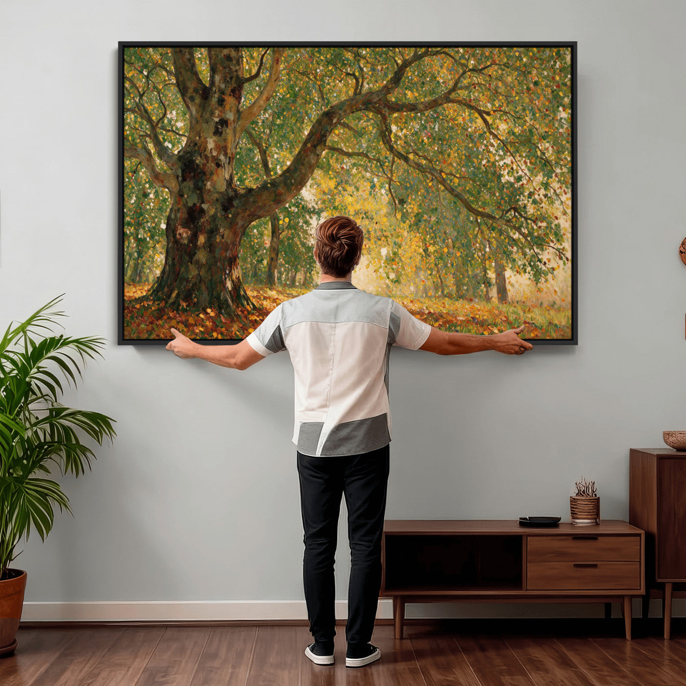 52555601-MGV-CV-36X24 - Claude Monet Style The Bodmer Oak Fontainebleau Forest Wall Art Canvas Print, Autumn Landscape Painting Print