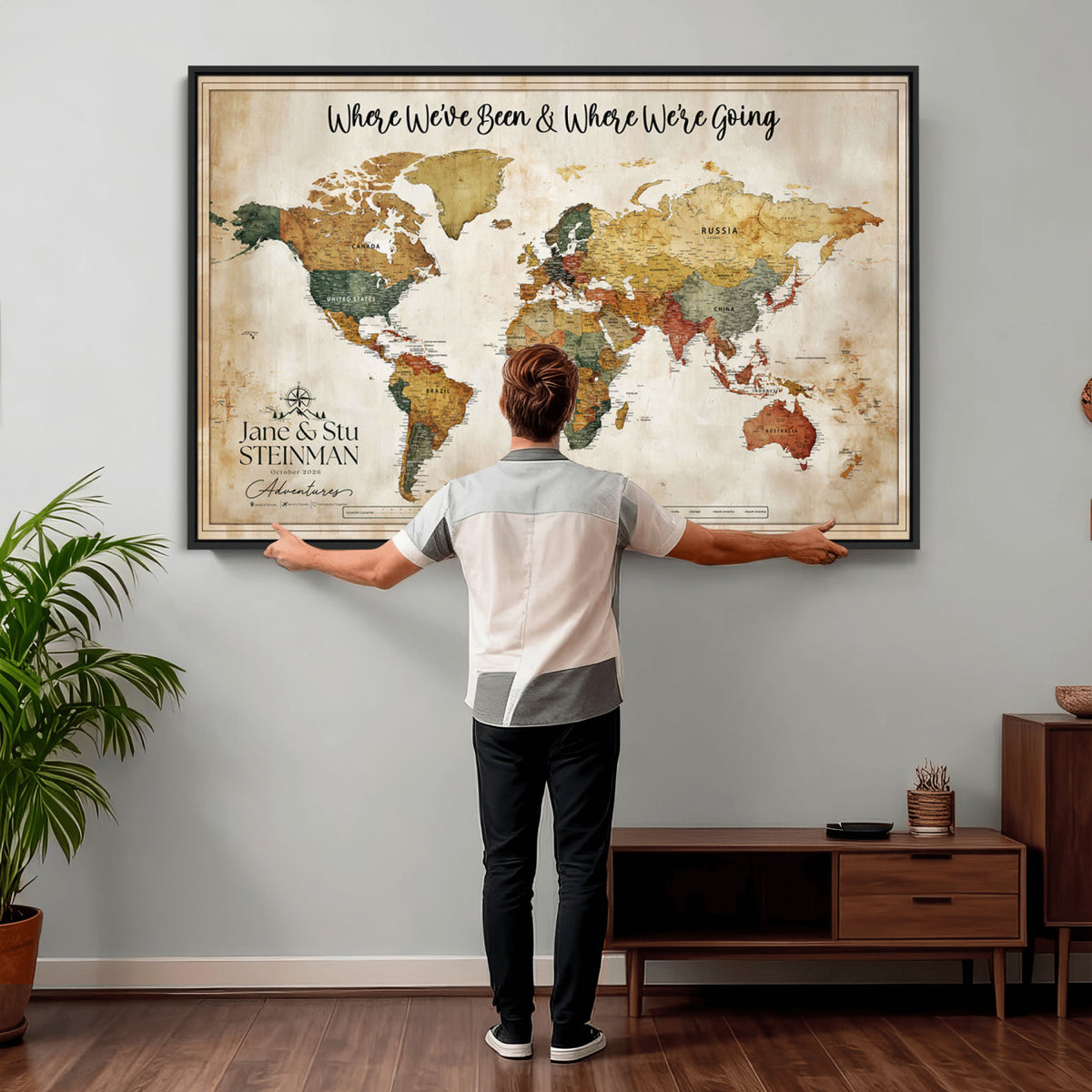 19542567-MGV-CV-36X24 - Custom Push Pin World Map Canvas | Personalized Travel Tracker - NEWMAP-167