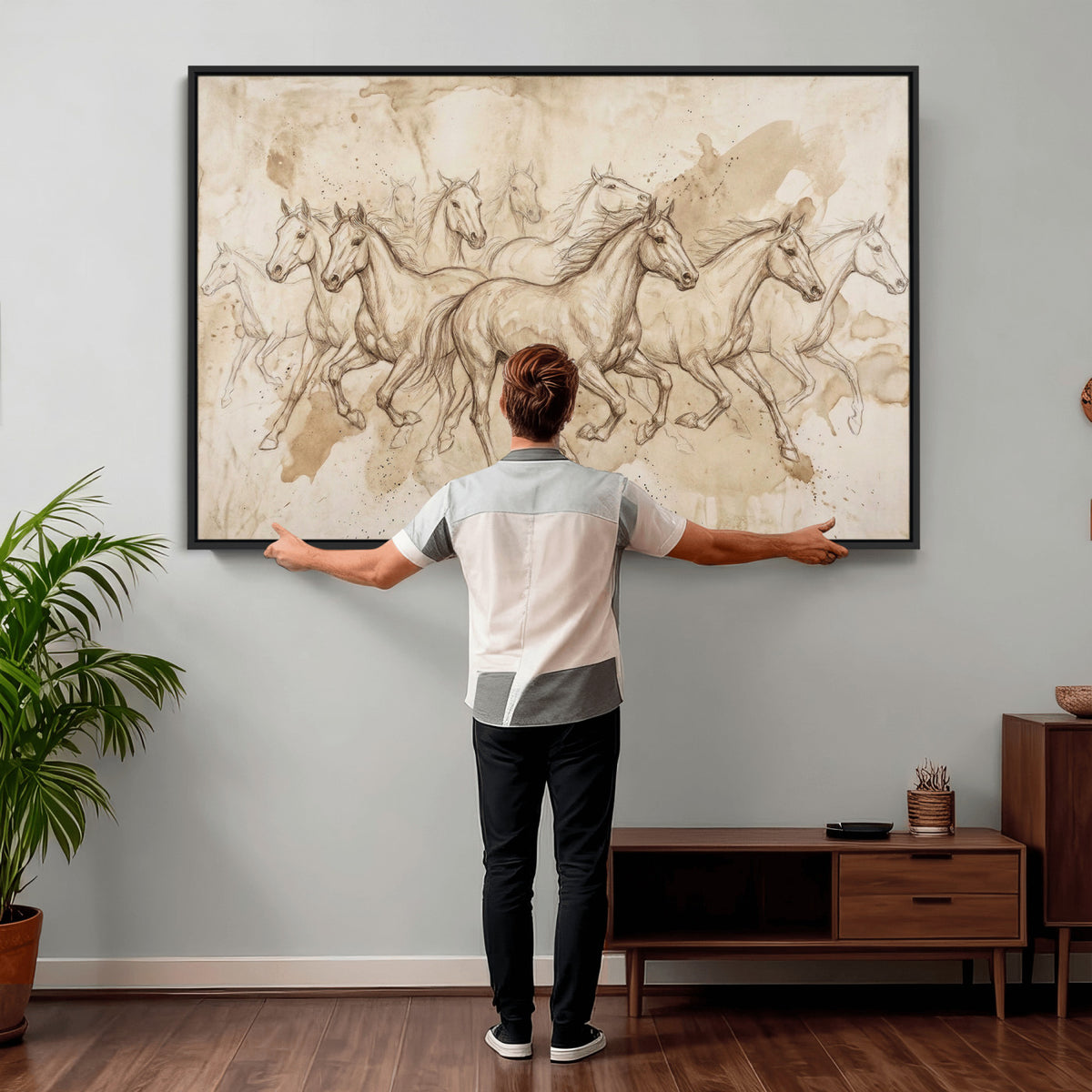 52233469-MGV-CV-36X24 - Vintage Horse Sketch Canvas Wall Art, Wild Horses Pencil Drawing Print, Antique Parchment Western Decor, Equine Sketching, Country Manor Gift