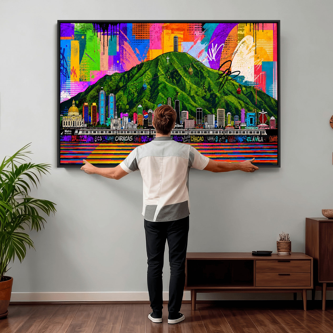86696255-MGV-CV-36X24 - Mount Ávila, Caracas, Venezuela Wall Art Print by Artist Yorlette - Graffiti Caracas Skyline Canvas Art, Colorful Street Artwork - Venezuela El Avila Poster Print
