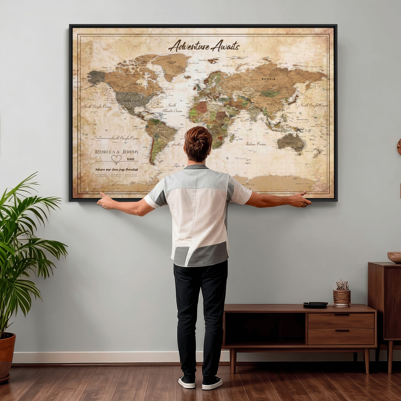 1954256765-MGV-CV-36X24 - Custom Push Pin World Map Canvas PRINT | Personalized Travel Tracker | Wedding Anniversary Gift