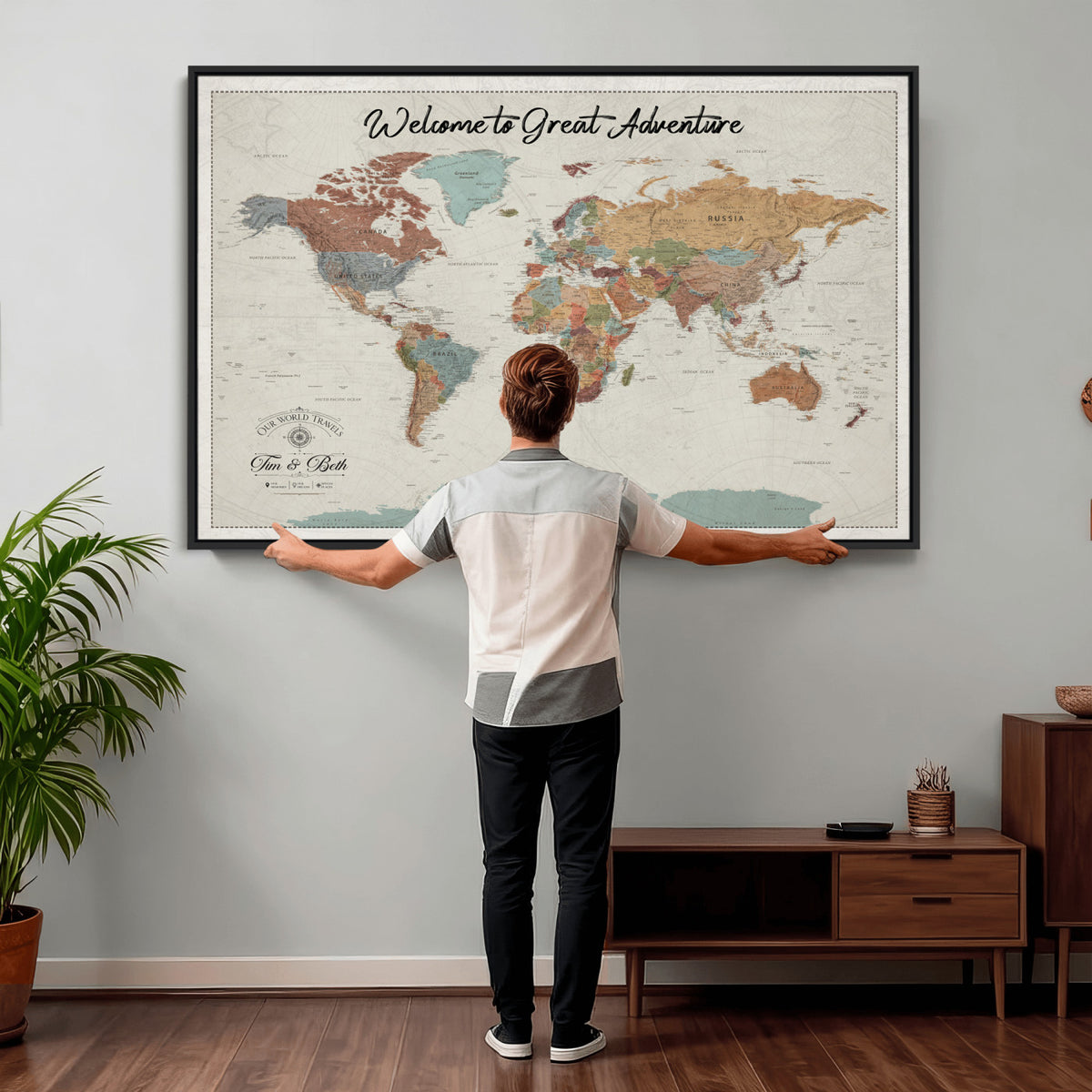 NEWMAP-19-MGV-CV-36X24 - World Map Wall Art Canvas Print, Modern Decorative Framed Map Artwork Prints for Living Room, Office, Bedroom Wall Decor
