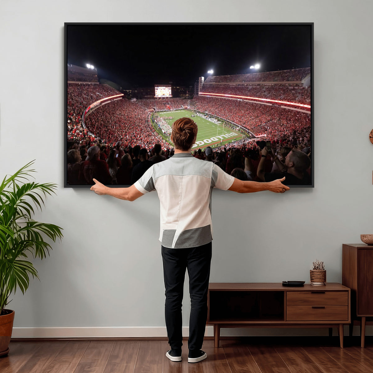 50587166-_Poster-30x20 - Sanford Stadium Georgia Bulldogs Canvas Print 3 Piece Framed Wall Art Extra Large Floating Frame Sports Poster Made in USA