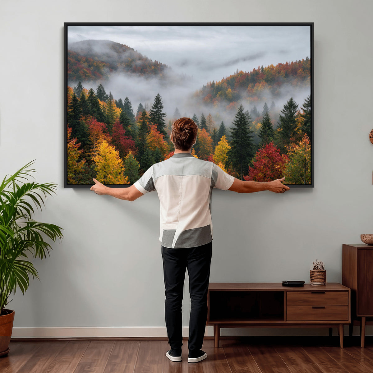 47877083-_Poster-30x20 - Fall Forest Misty Mountain Canvas Print Smoky Mountain Landscape Wall Art Autumn Trees Nature Poster Printing