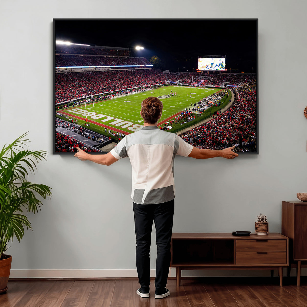12753057-MGV-TP-30X20 - Sanford Stadium Night Game Canvas Wall Art - Georgia Bulldogs Football Stadium Print
