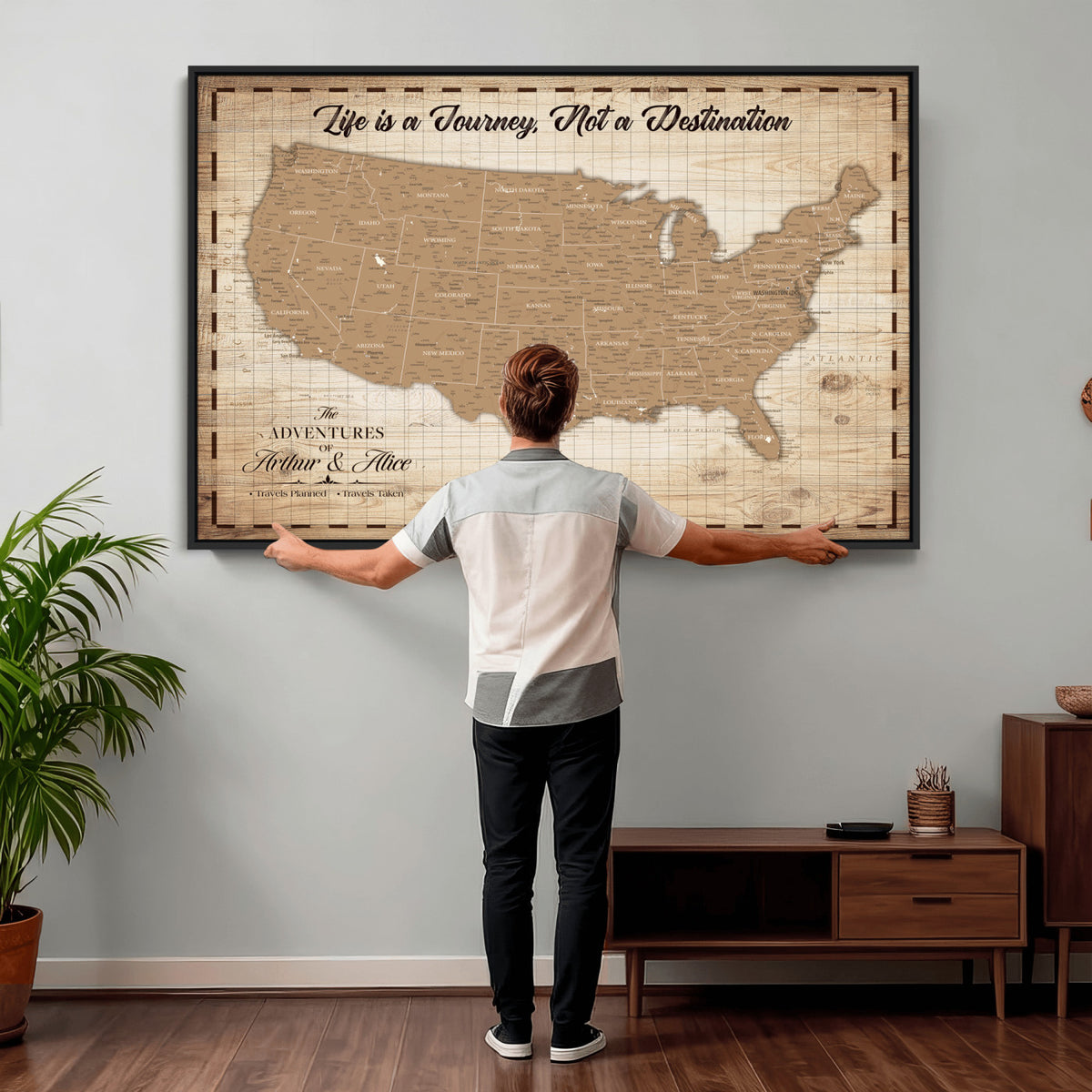 82934328-MGV-CV-36X24 - Custom USA Push Pin Travel Map Canvas Wall Art - Personalized Couples Gift Flat Digital Print