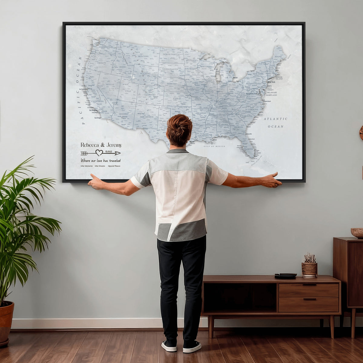 35973131-MGV-CV-36X24 - Custom USA Push Pin Travel Map Canvas Wall Art - Personalized Couples Gift Flat Digital Print