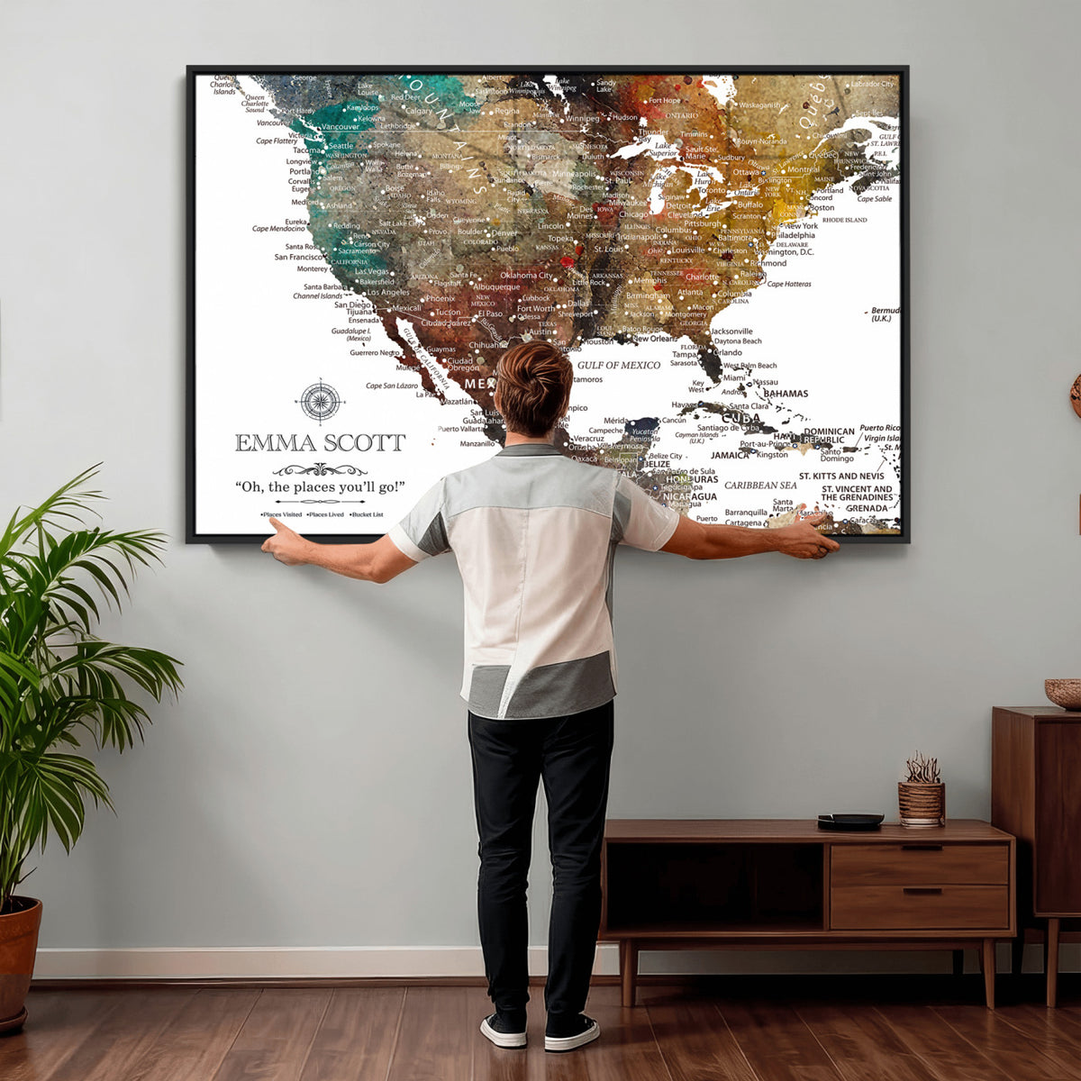 53374031-MGV-CV-36X24 - Custom USA Push Pin Travel Map Canvas Wall Art - Personalized Couples Gift Flat Digital Print