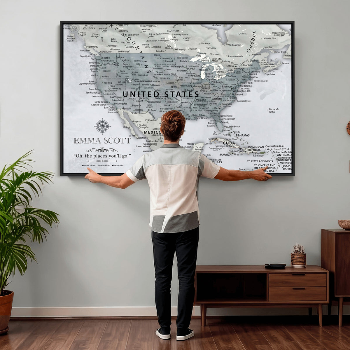 90686209D-MGV-CV-36X24 - Custom USA Push Pin Travel Map Canvas Wall Art - Personalized Couples Gift Flat Digital Print