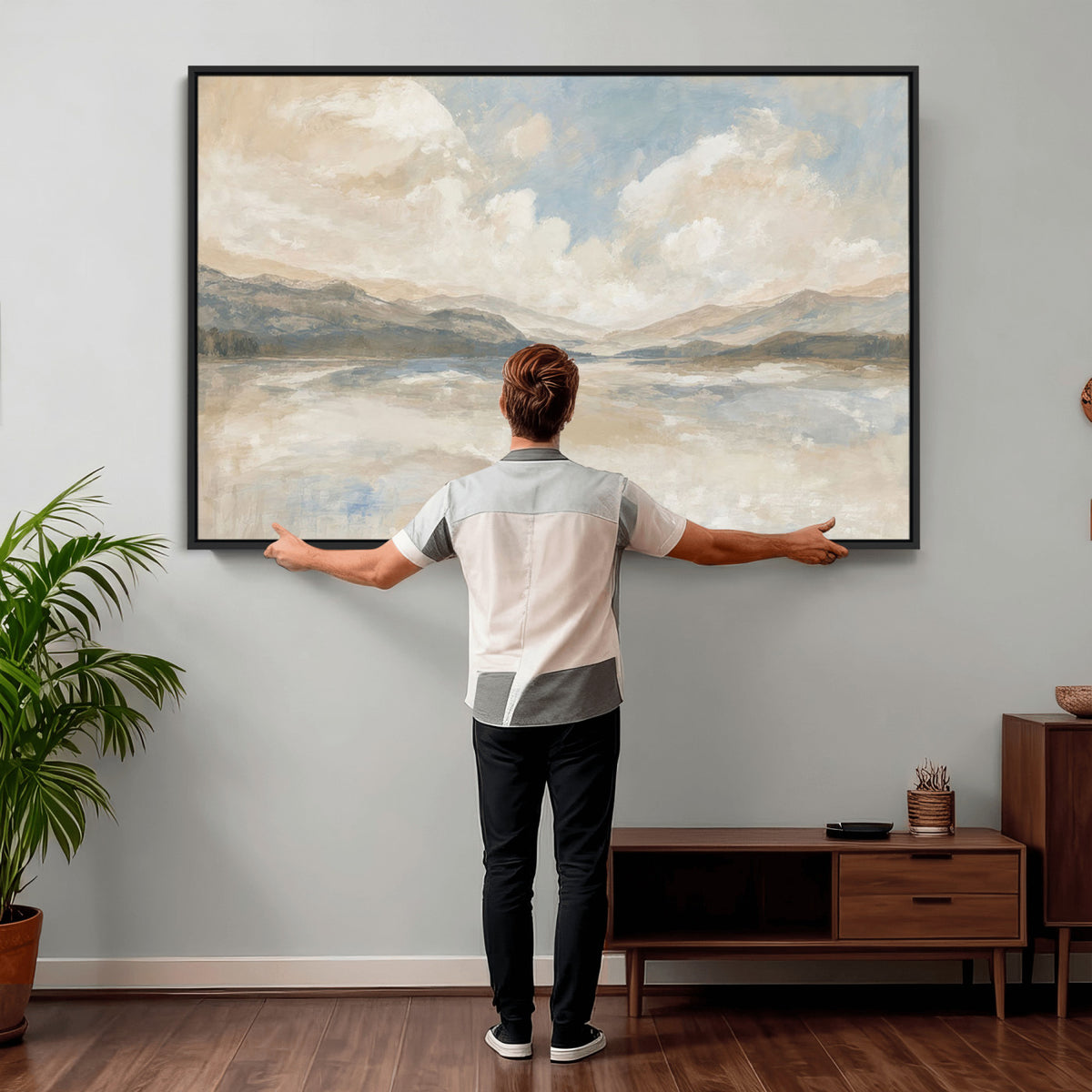 12998065-MGV-CV-36X24 - Serene Mountain and Lake Landscape Canvas Wall Art