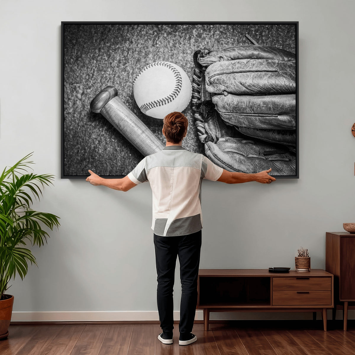 83916D-MGV-CV-36X24 - Vintage Baseball Glove and Bat Sports Wall Art Canvas Print