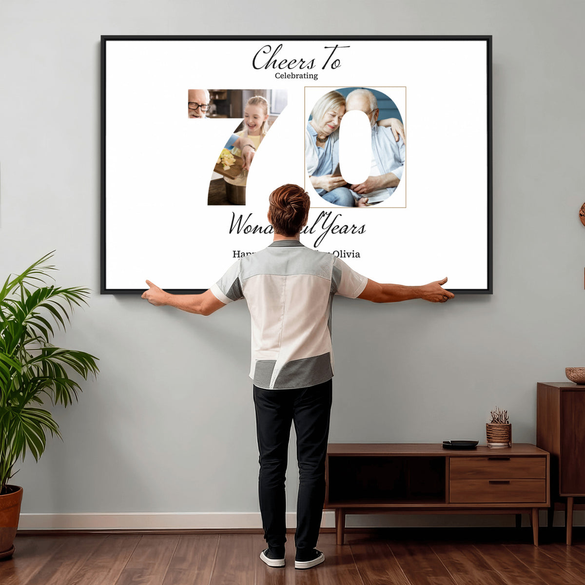 CSTM914DEDE-MGV-CV-36X24 - Number with Photo Canvas Print – Personalized Birthday Number Wall Art