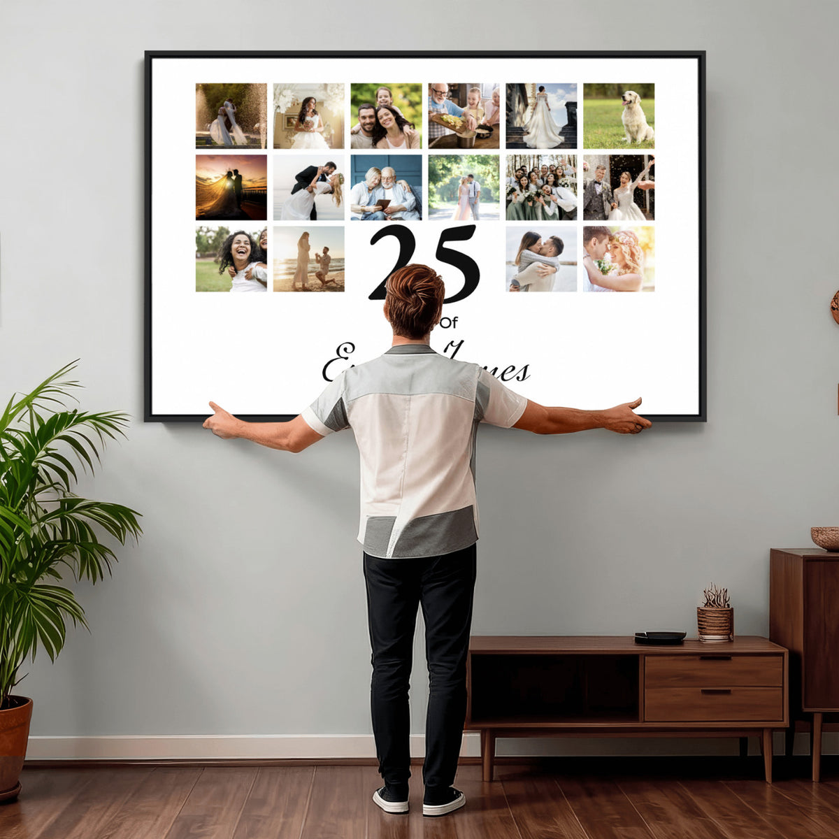 CSTM914ANID-MGV-CV-36X24 - Photo Grid with Number Canvas Print – Personalized Birthday or Anniversary Photo Collage