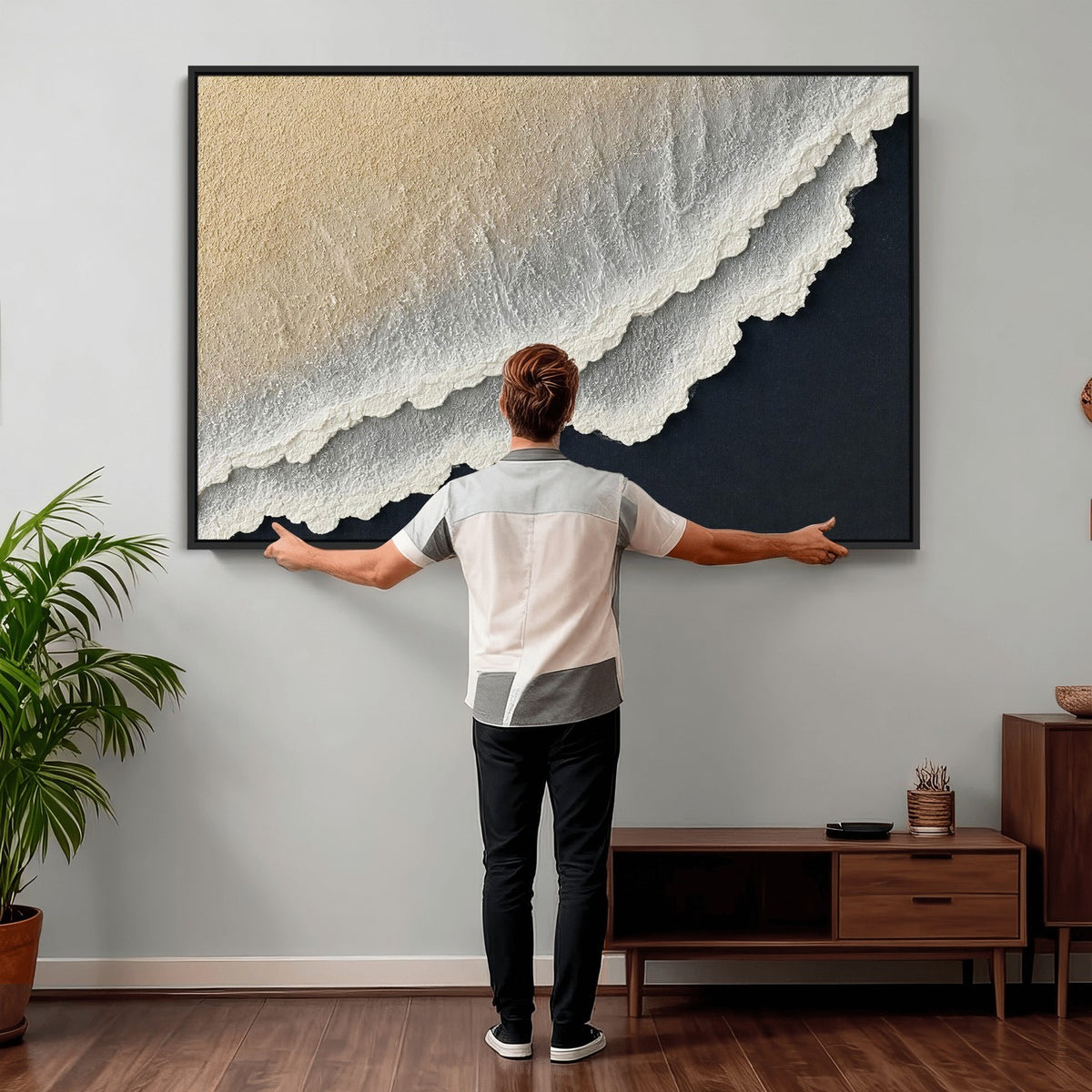 32969959-MGV-CV-24X16 - Abstract Ocean Wave Canvas Wall Art, Coastal Beach Wall Decor for Living Room