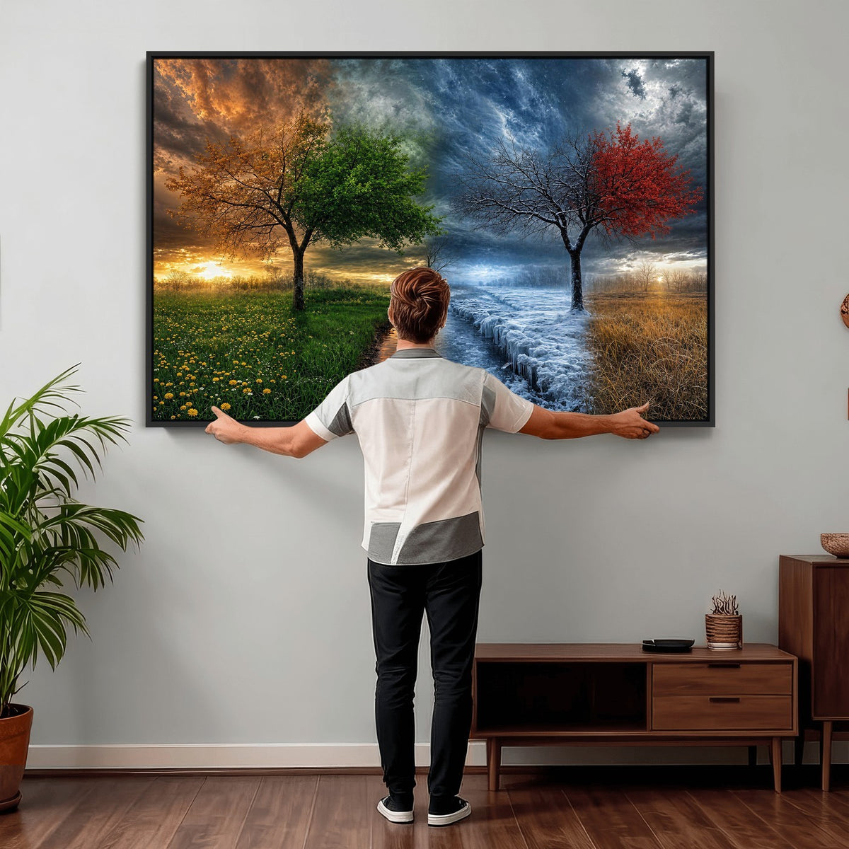 61895574-MGV-CV-24X16 - Four Seasons Tree Canvas Wall Art, Nature Landscape Canvas Print for Living Room