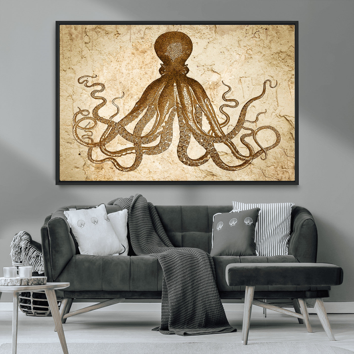 MGV-FC-36X24 - Sepia Octopus Wall Art Abstract Animal Canvas Print