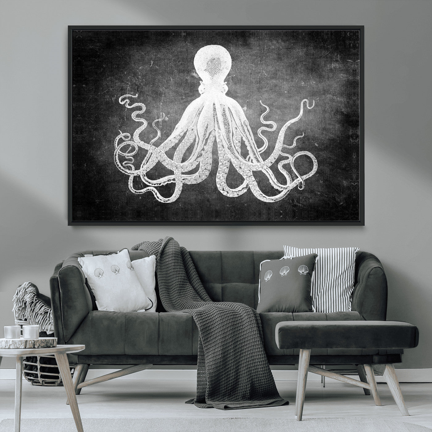 MGV-FC-36X24 - Black White Octopus Wall Art Canvas Print