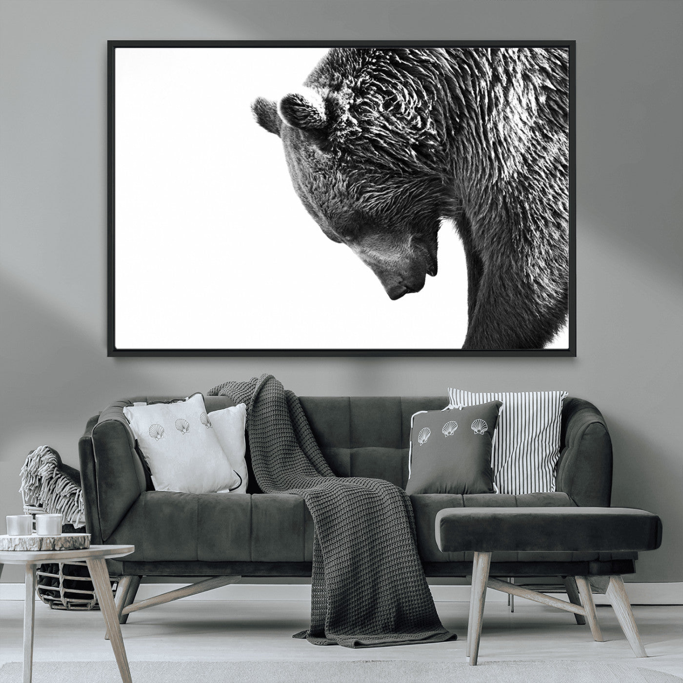 MGV-FC-36X24 - Black and White Grizzly 399 Bear Canvas Print Wall Art | Large Wildlife Canvas Print for Living