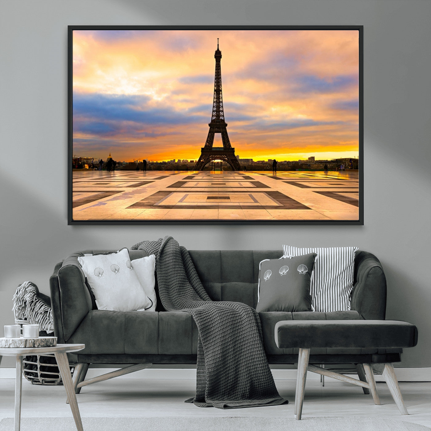 MGV-FC-36X24 - Paris Eiffel Tower Sunset Canvas Wall Art Print - Iconic Landmark Decor with Vibrant Colors