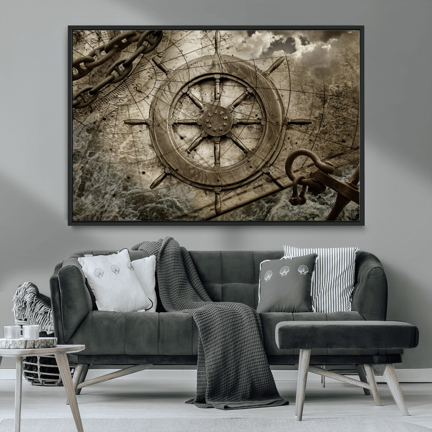 MGV-FC-36X24 - Wooden Ship Wheel Canvas Print, Multi Panel Canvas Wall Art Print