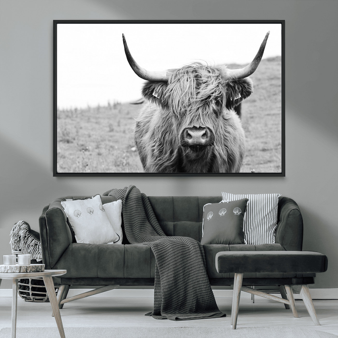 MGV-FC-36X24 - Newfoundland Cow Art Wall Art, Black White Cow Art Wall Art Canvas Print