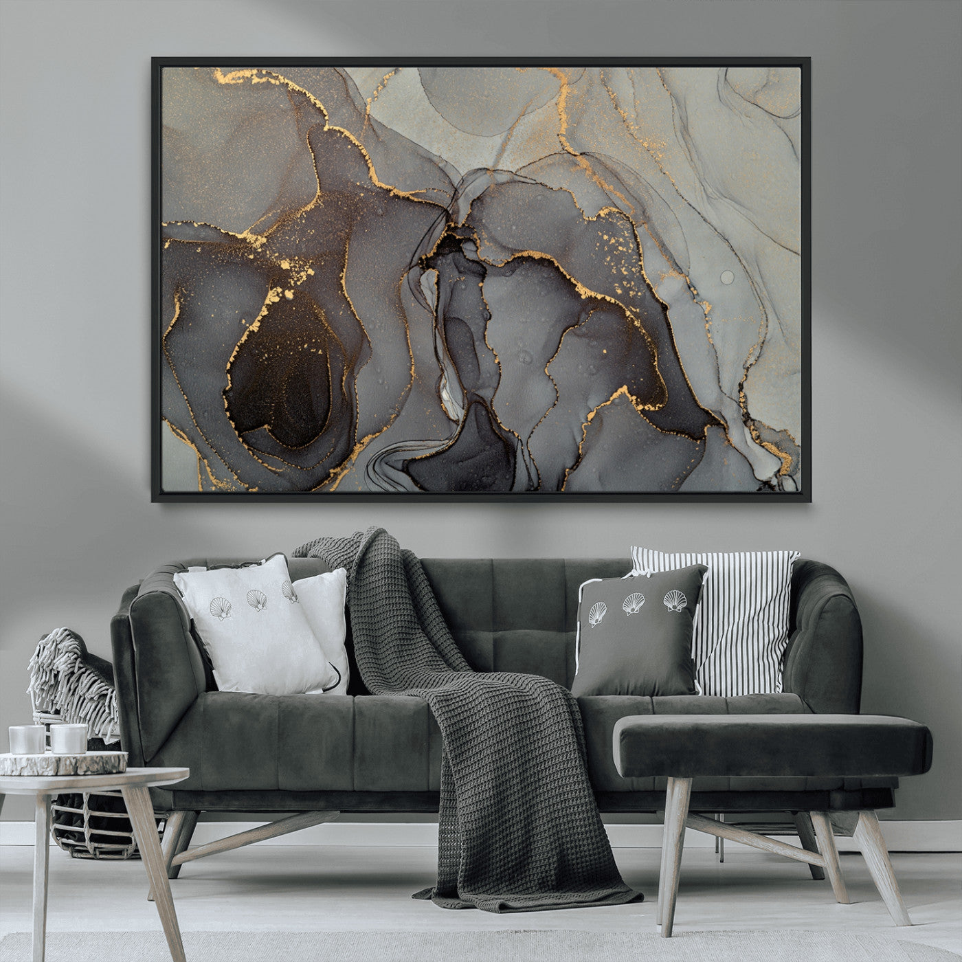 MGV-FC-36X24 - Gray Marble Fluid Effect Wall Art Abstract Canvas Wall Art Print