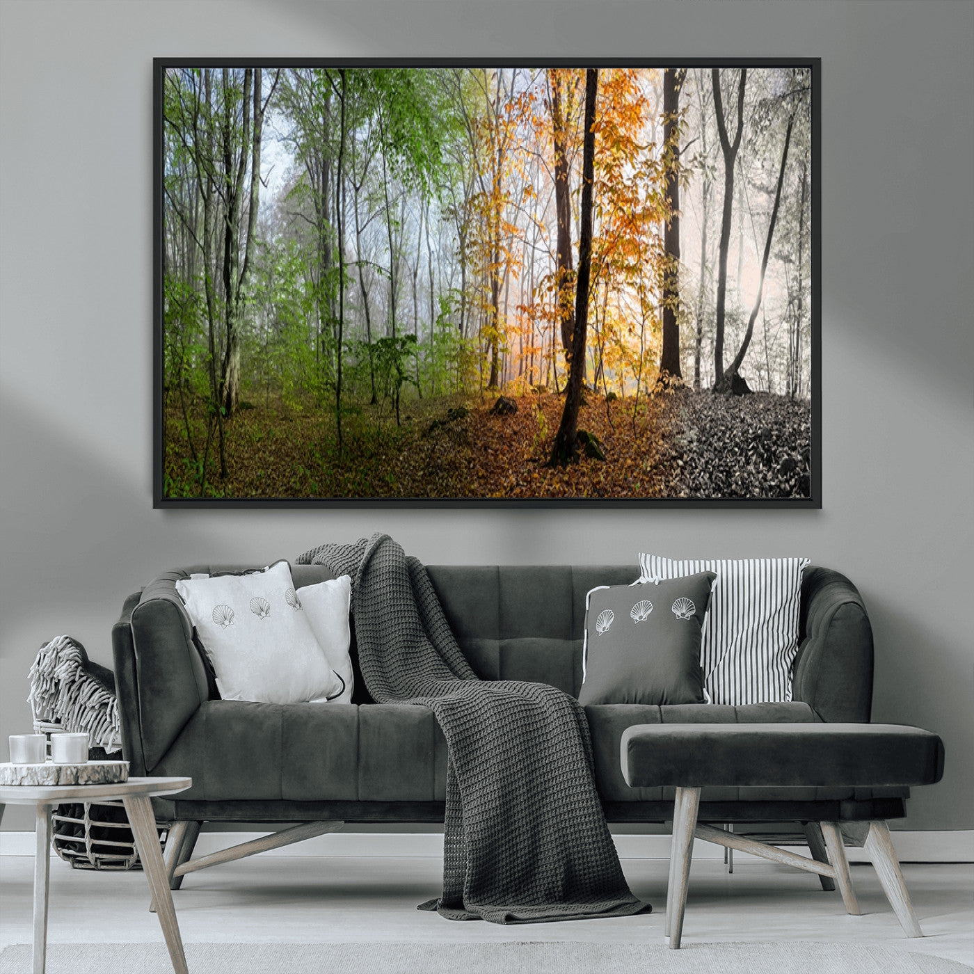 MGV-FC-36X24 - Four Seasons Wall Art Forest Canvas Print – Triptych Seasonal Nature Print – Landscape Decor for