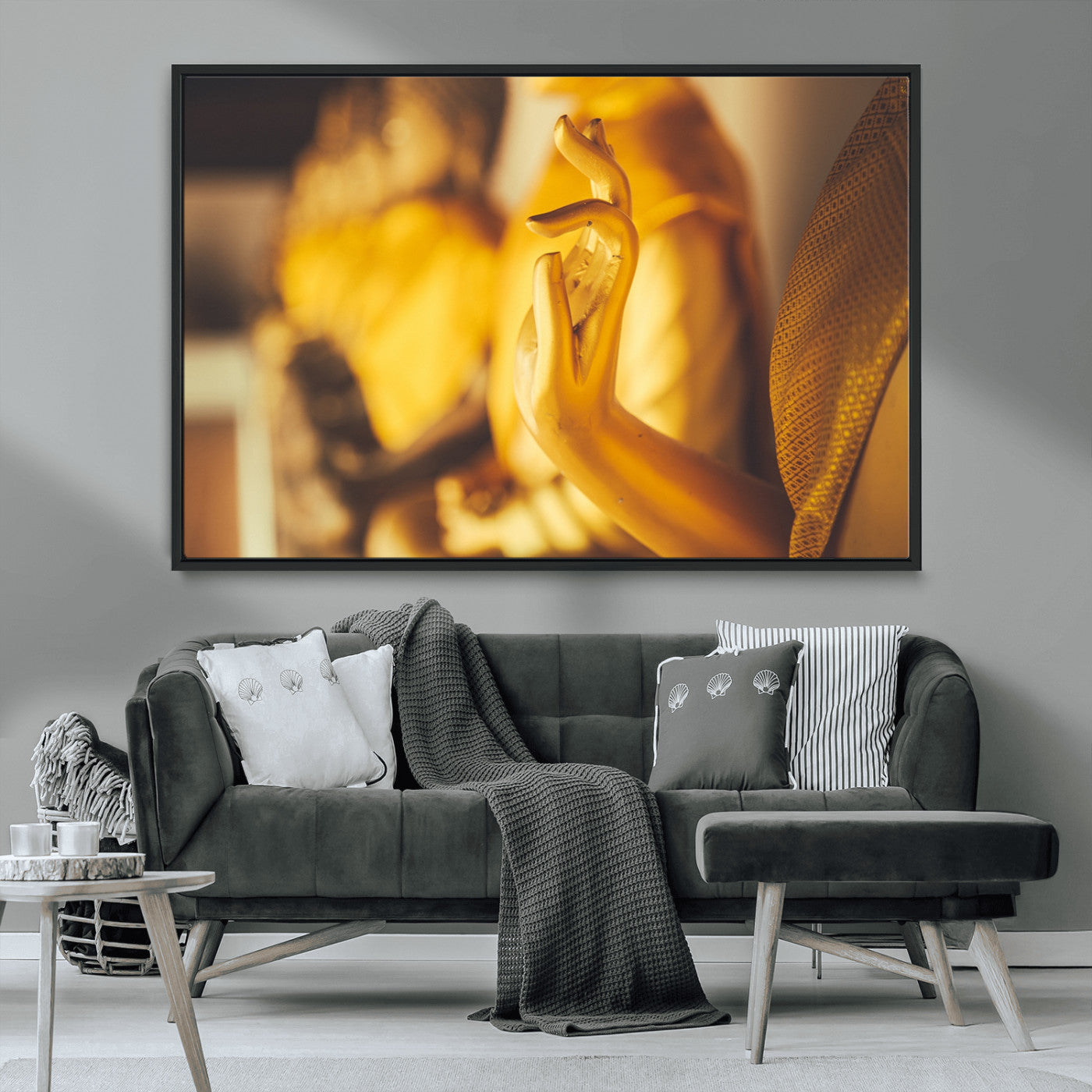 MGV-FC-36X24 - Gold Buddha Statue Hands Wall Art Canvas Print