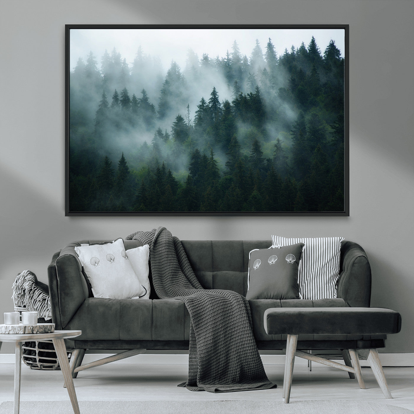 MGV-FC-36X24 - Foggy Forest 3-Panel Canvas Wall Art | Large Giclée Nature Scene Print for Living Room, Office, or