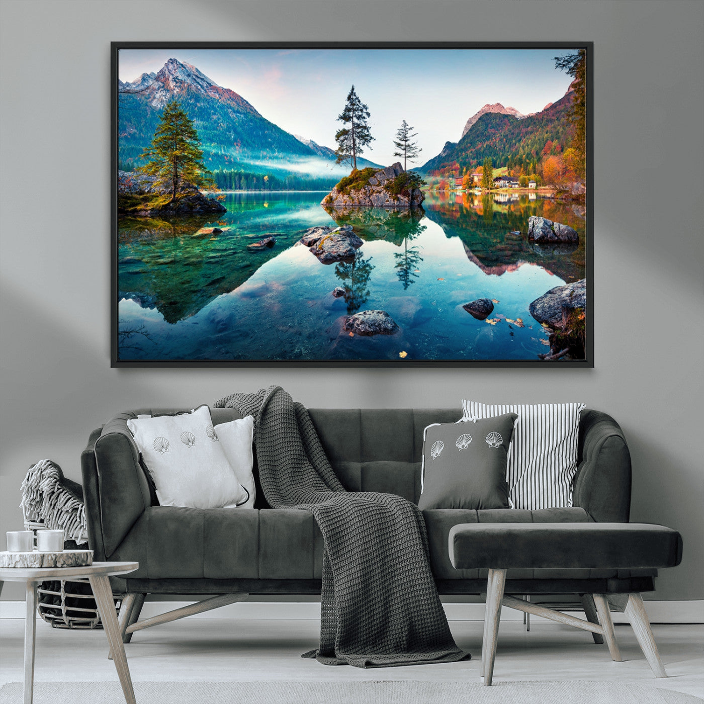 -Crystal Clear Lake Wall Art | Mountains Wall Art Canvas | 3 Panel Large Landscape Print for Dining