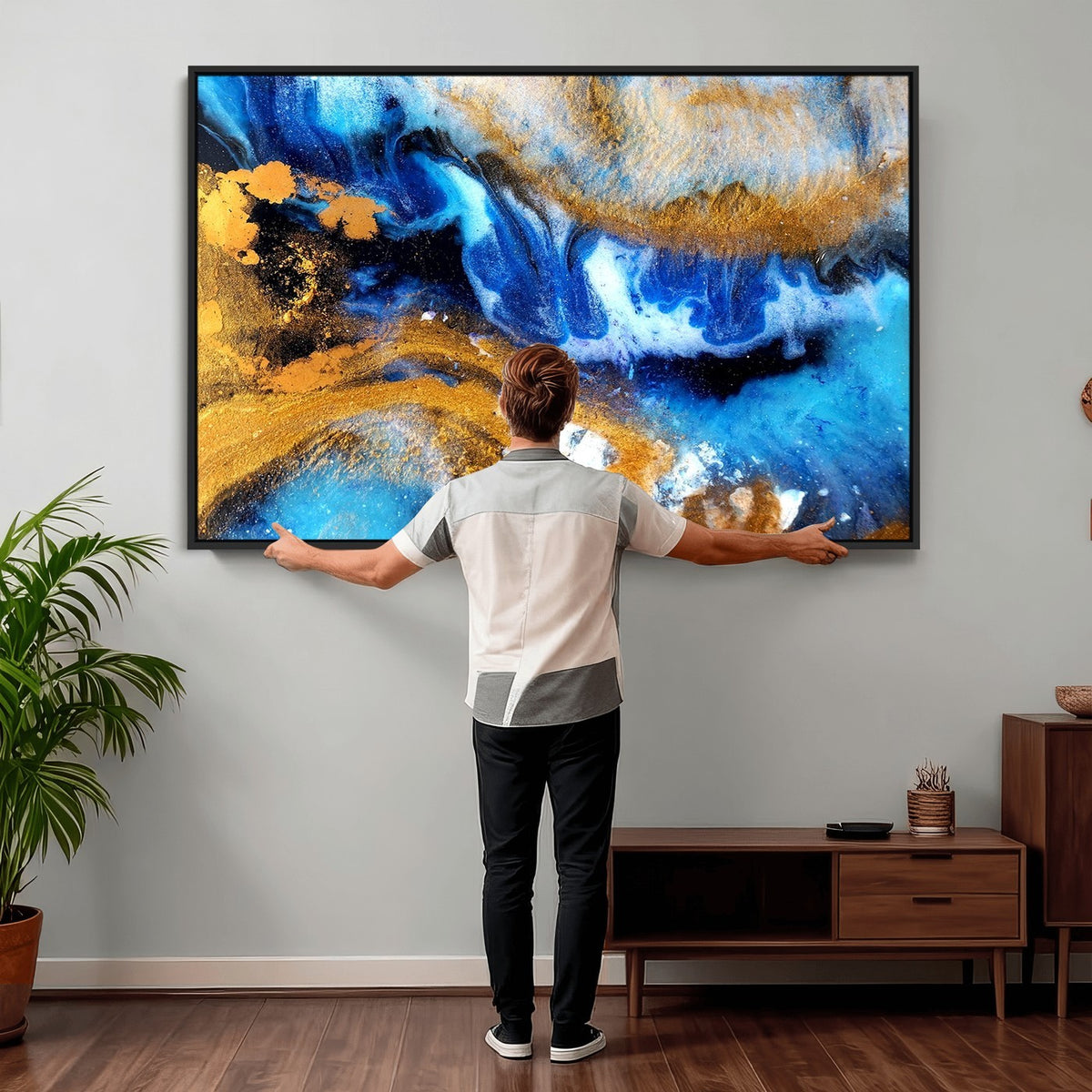 42100-_Poster-30x20 - Large Abstract Wall Art Print | Gold and Blue Abstract Canvas Wall Art