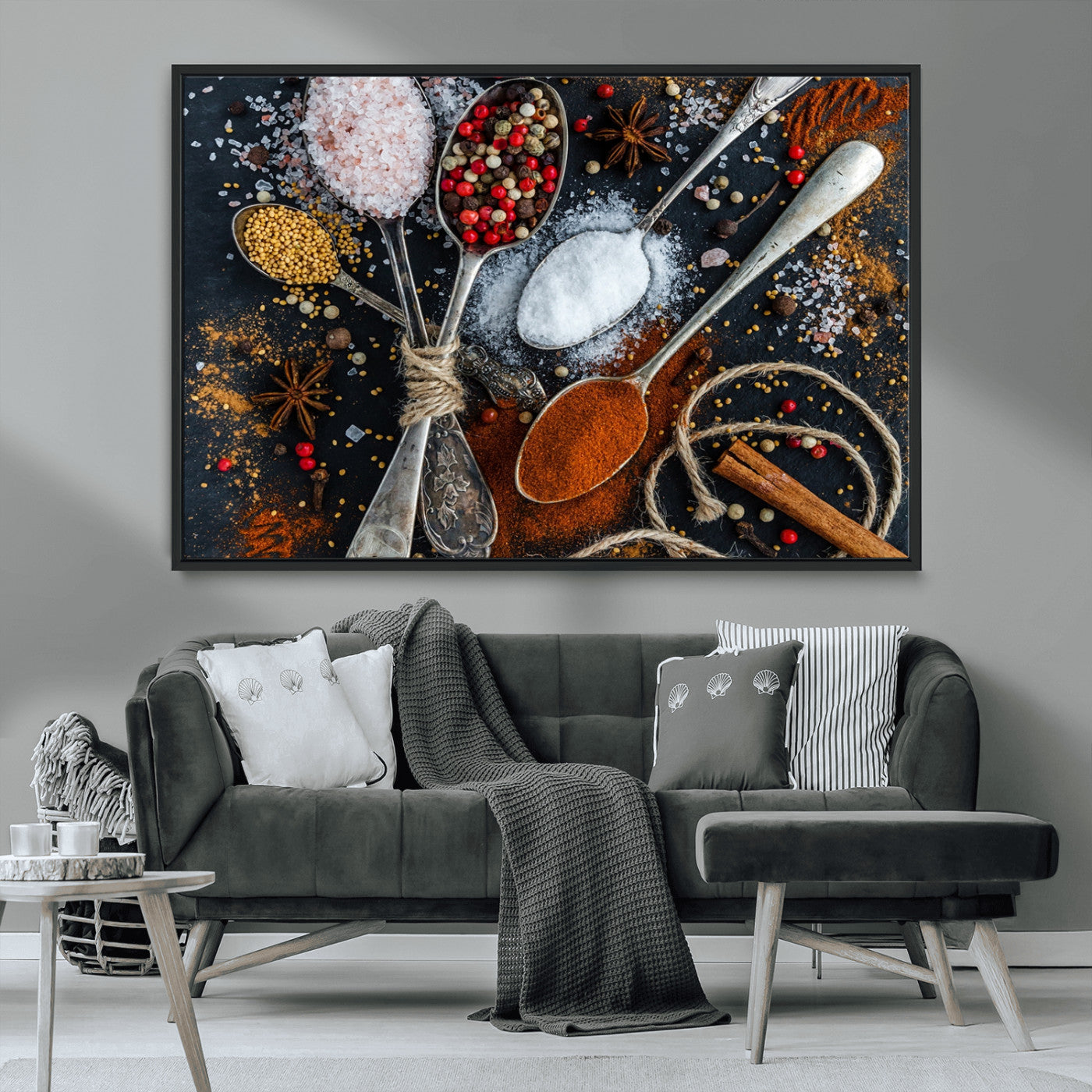 MGV-FC-36X24 - Spices and Seasonings Canvas Wall Art – Colorful Triptych Kitchen Decor – Culinary Art for Dining