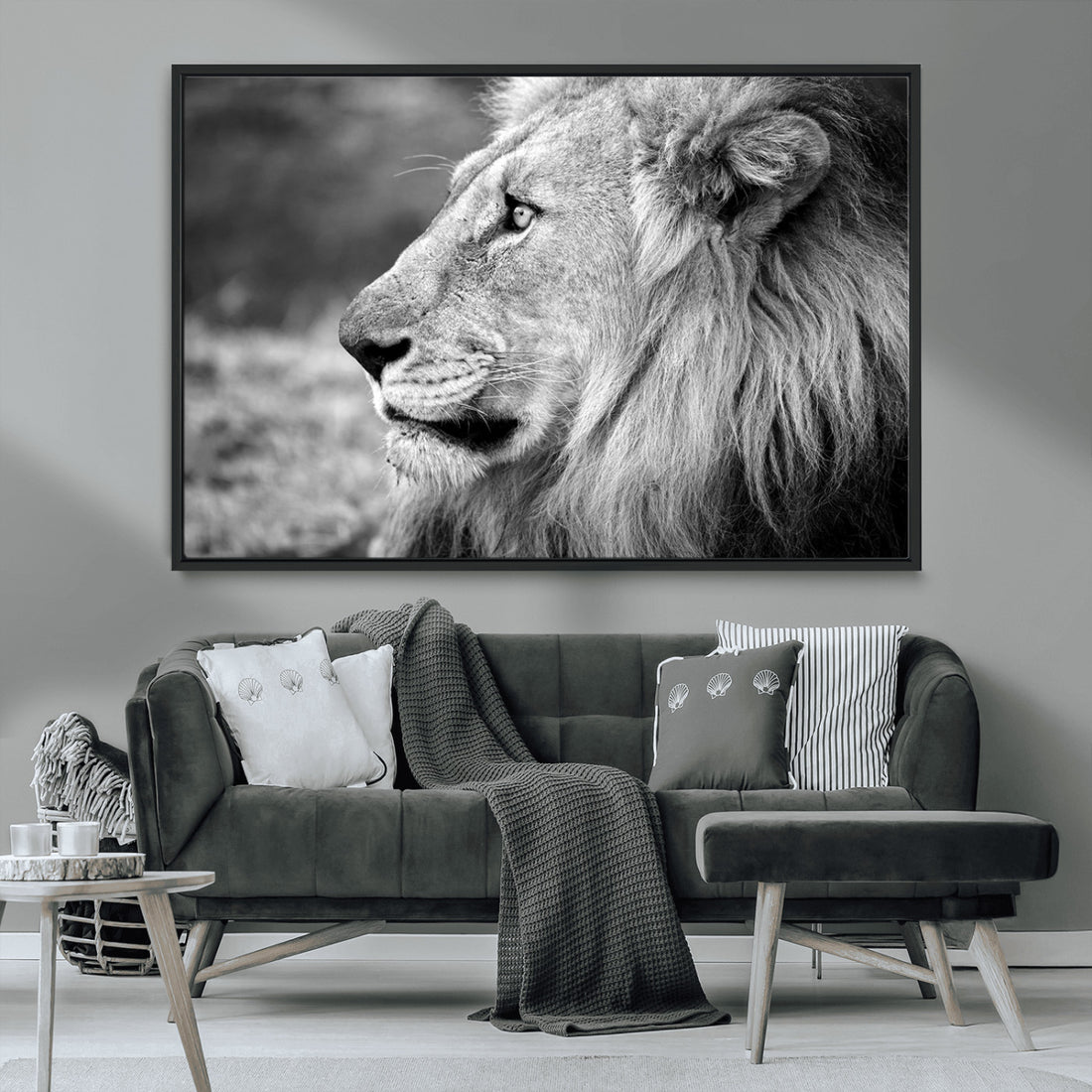 Lion Wall Art Canvas Print | Framed Majestic Wildlife Portrait