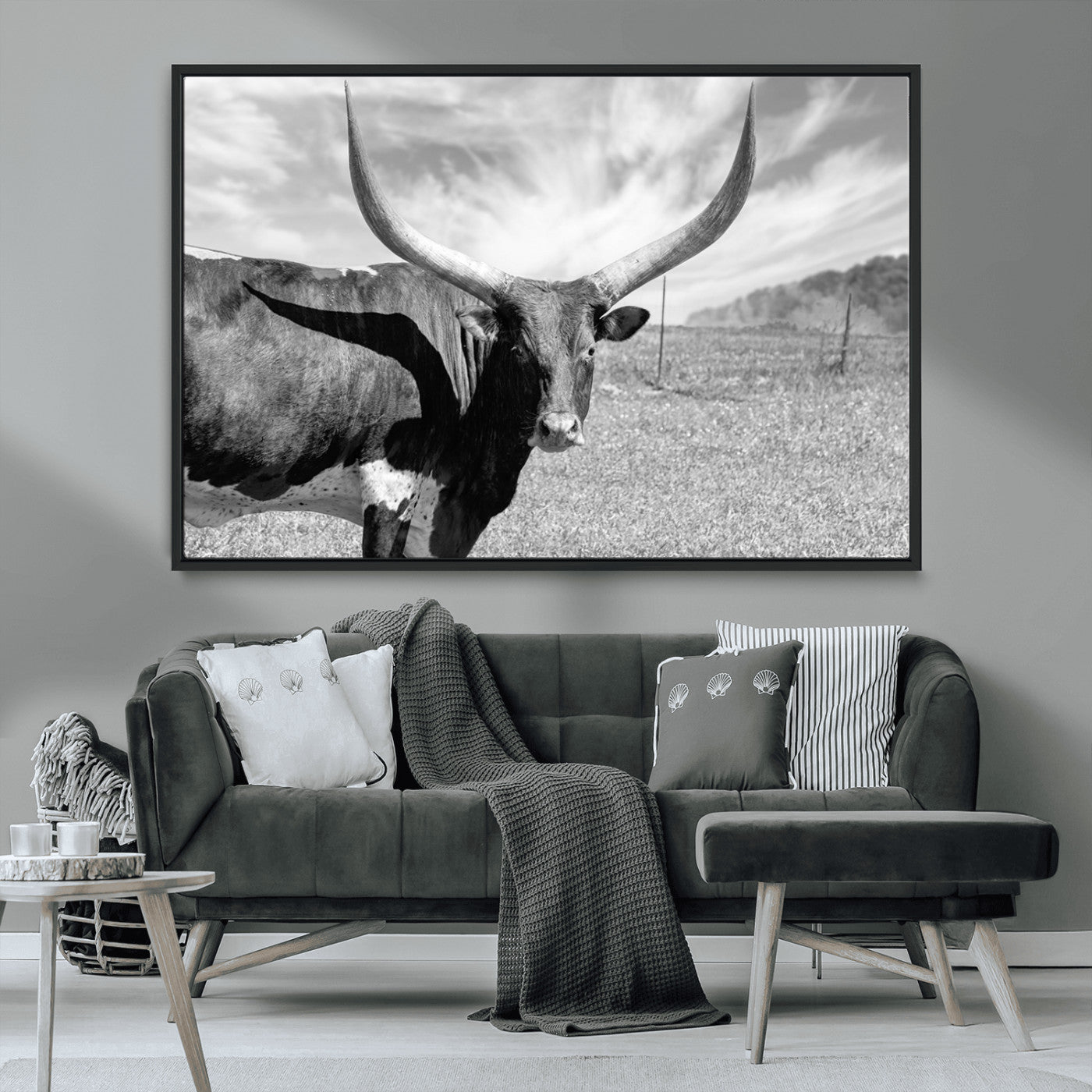 MGV-FC-36X24 - Longhorn Wall Art Canvas Print, Framed Ranch Wall Art Canvas Print