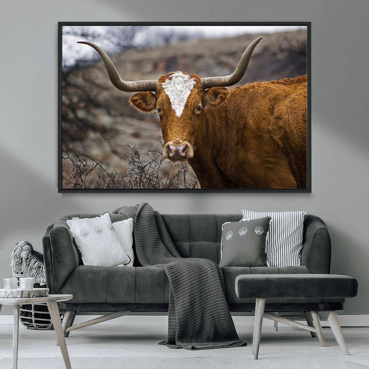 MGV-FC-36X24 - Framed Big Cow Animal Wall Art Canvas Print