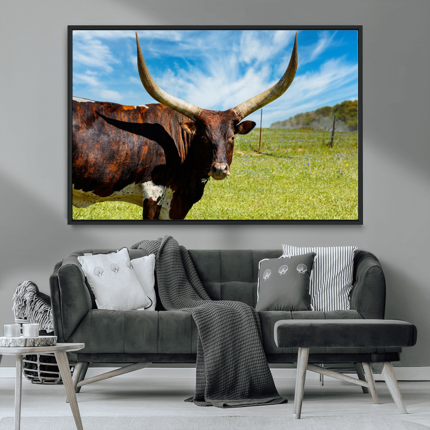MGV-FC-36X24 - Longhorn and Cow Wall Art, Country Cow Wall Decor Canvas Print
