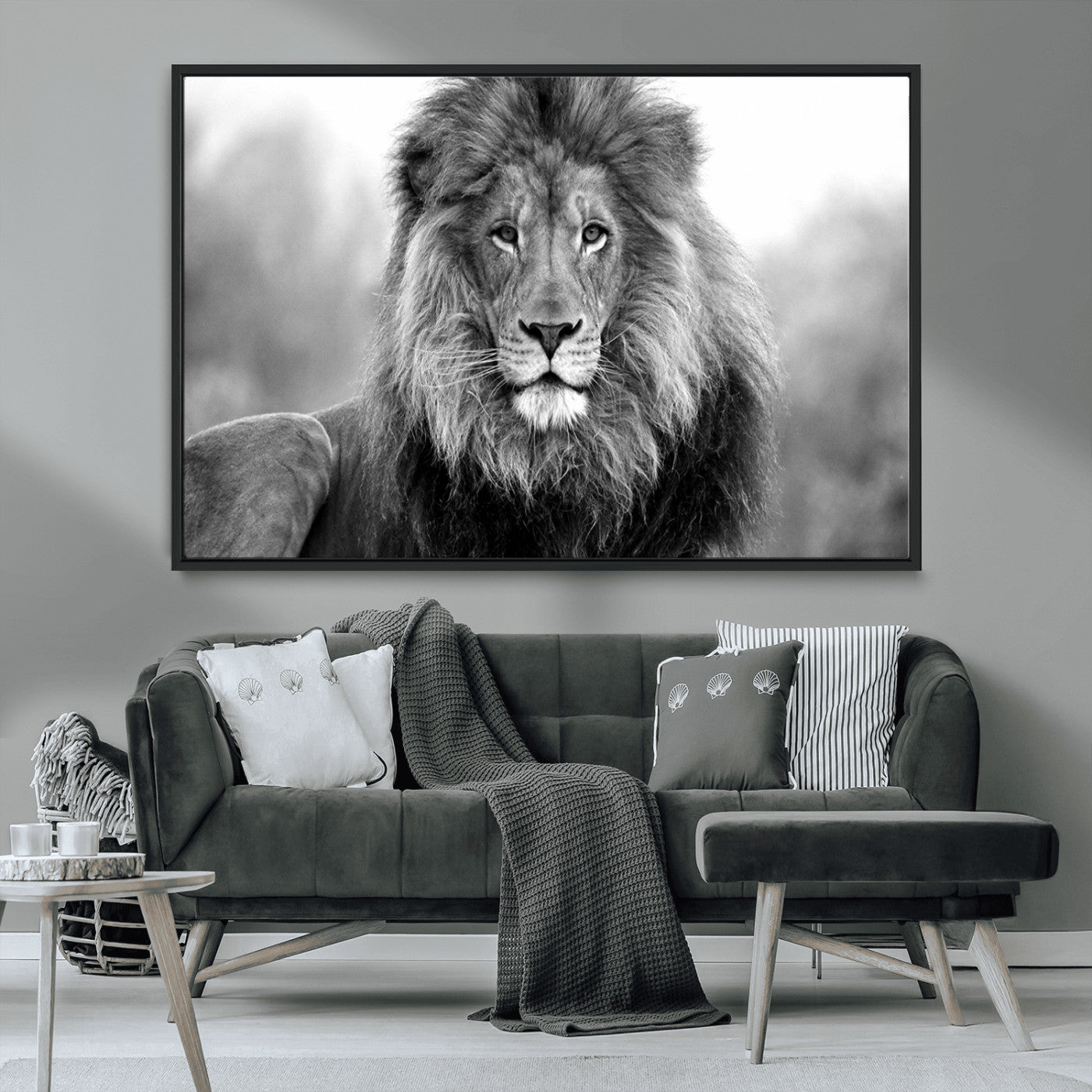 MGV-FC-36X24 - Black and White Lion Canvas Wall Art Animal Print