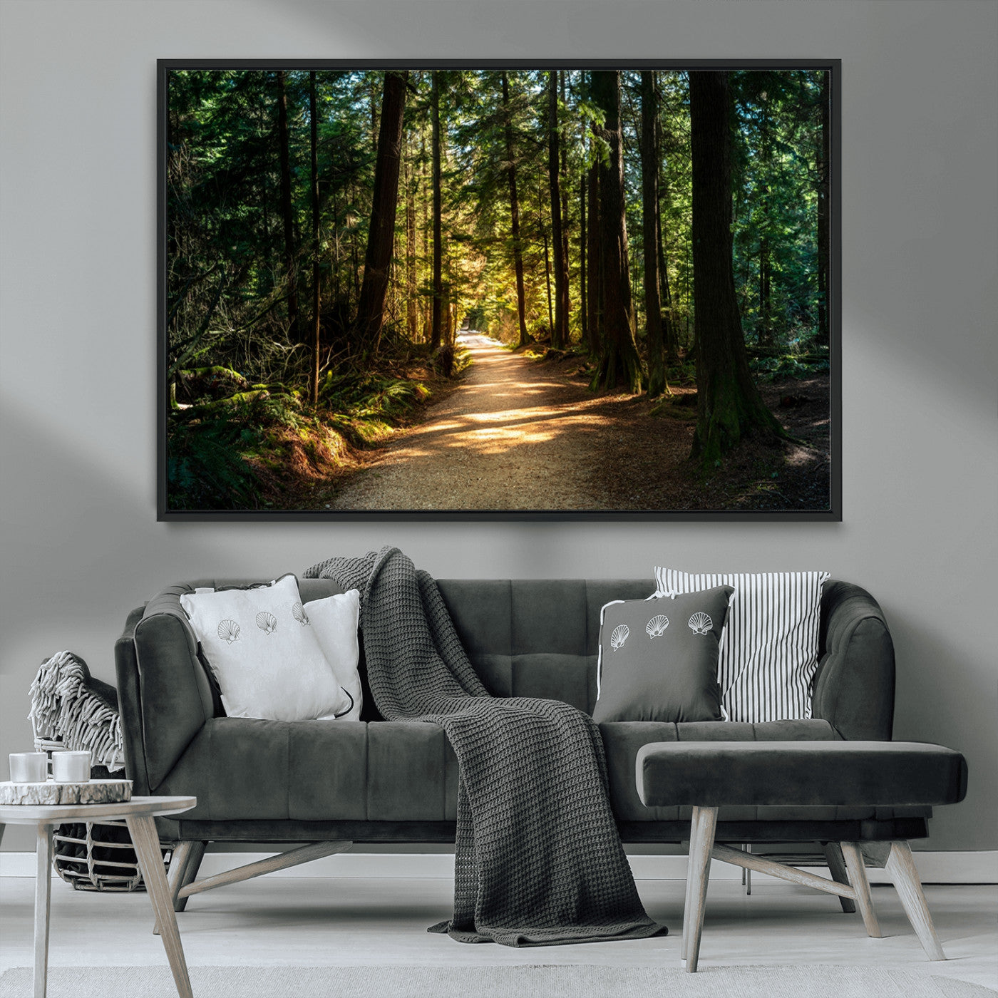 MGV-FC-36X24 - Sunlit Forest Pathway Canvas Print | 3 Panel Large Nature Wall Art for Living Room, Office, or