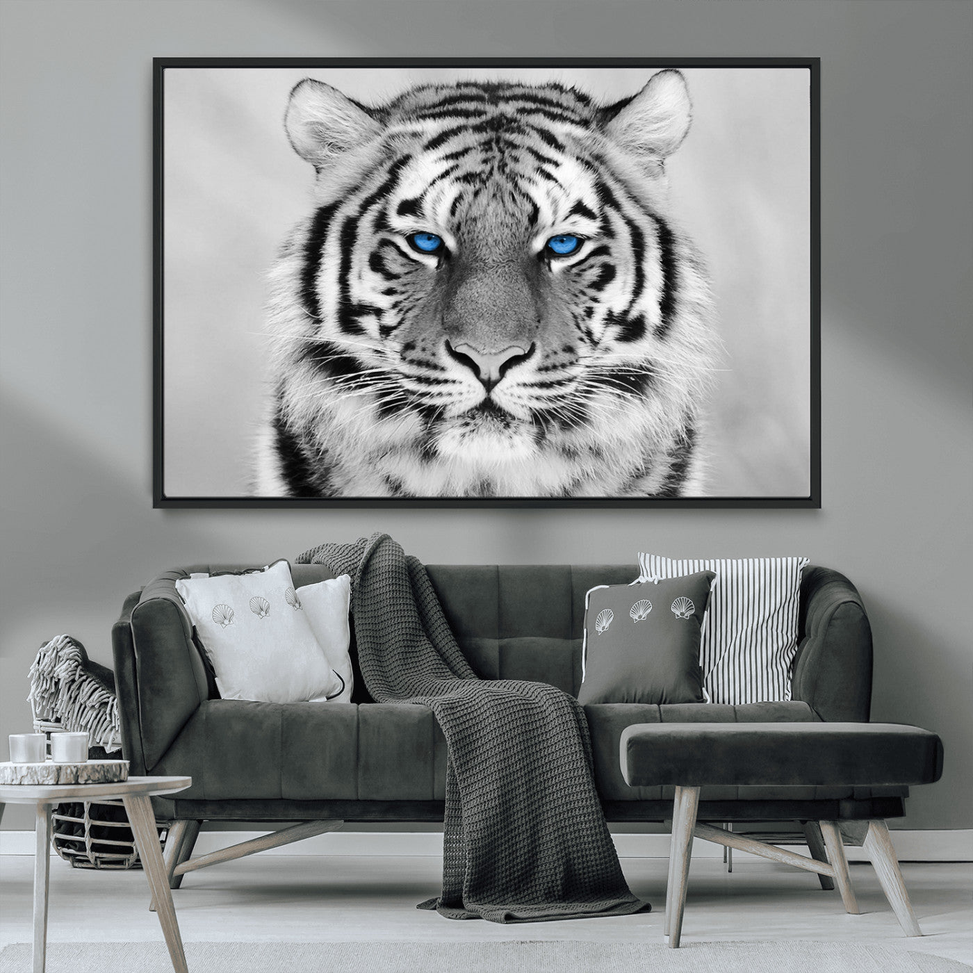 MGV-FC-36X24 - Black and White Tiger Wall Art Animal Canvas Print
