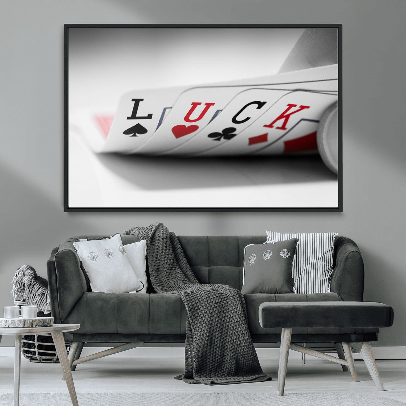 MGV-FC-36X24 - Framed Luck Poker Cards Canvas – Modern Triptych Wall Art, Ready to Hang for Game Rooms
