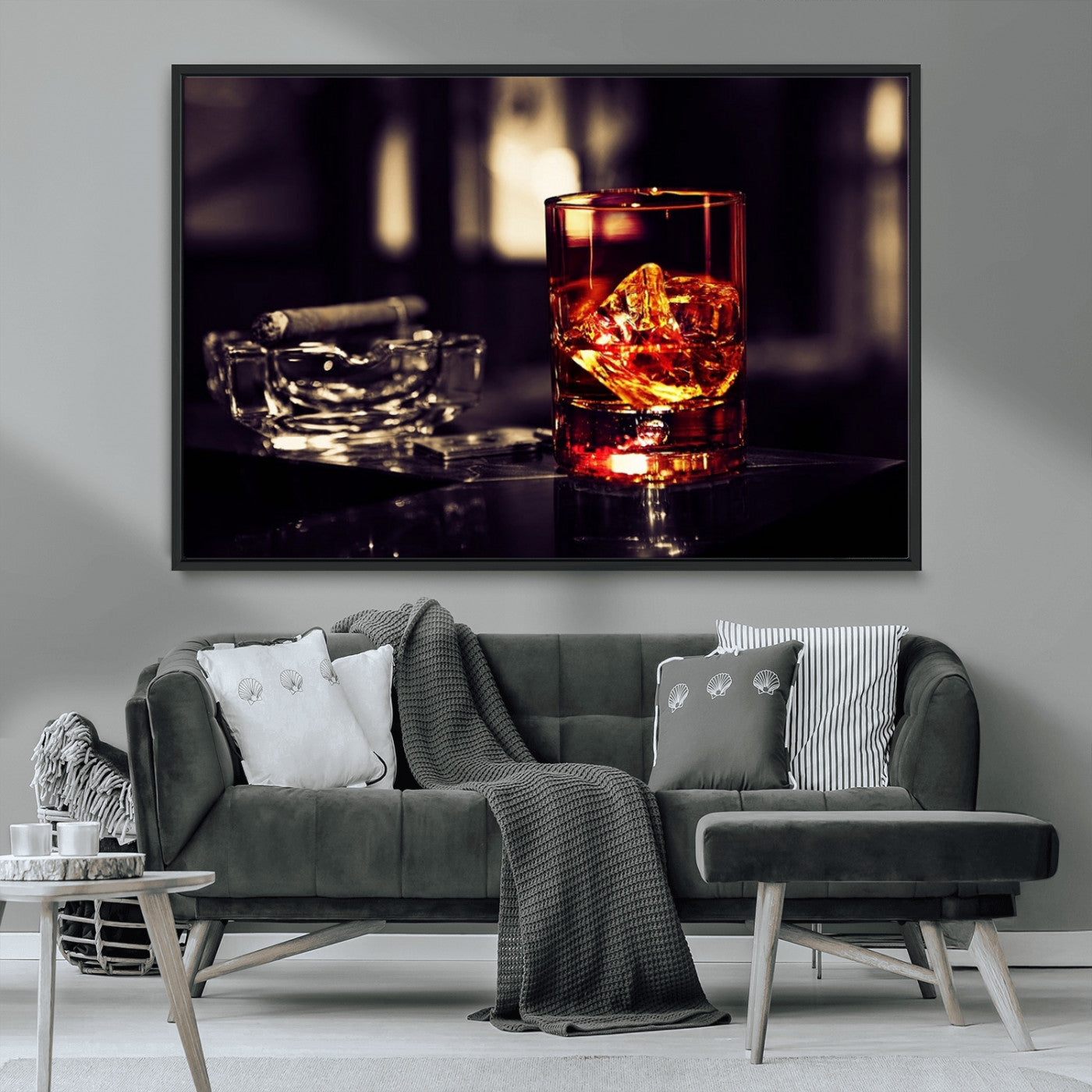 MGV-FC-36X24 - Whiskey and Cigar Canvas – Luxurious Wall Art for Home or Bar – Glass and Cigar Scene Print Canvas