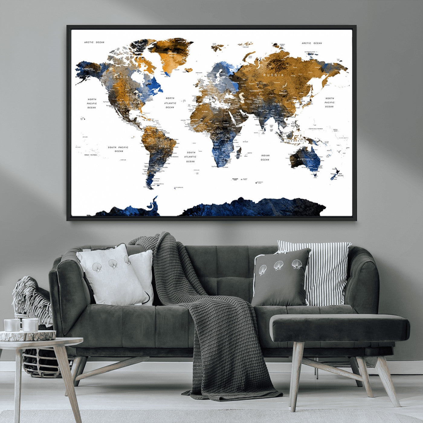 MGV-FC-36X24 - World Map Wall Art Canvas Print for Home and Office Decor