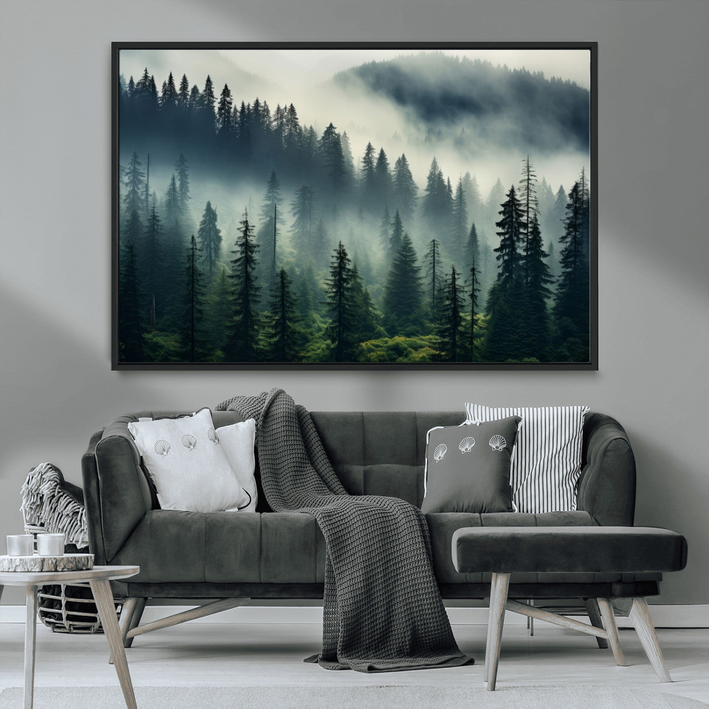 MGV-FC-36X24 - Captivating Misty Forest Wall Art Premium Canvas Print a Foggy and Serene Atmosphere