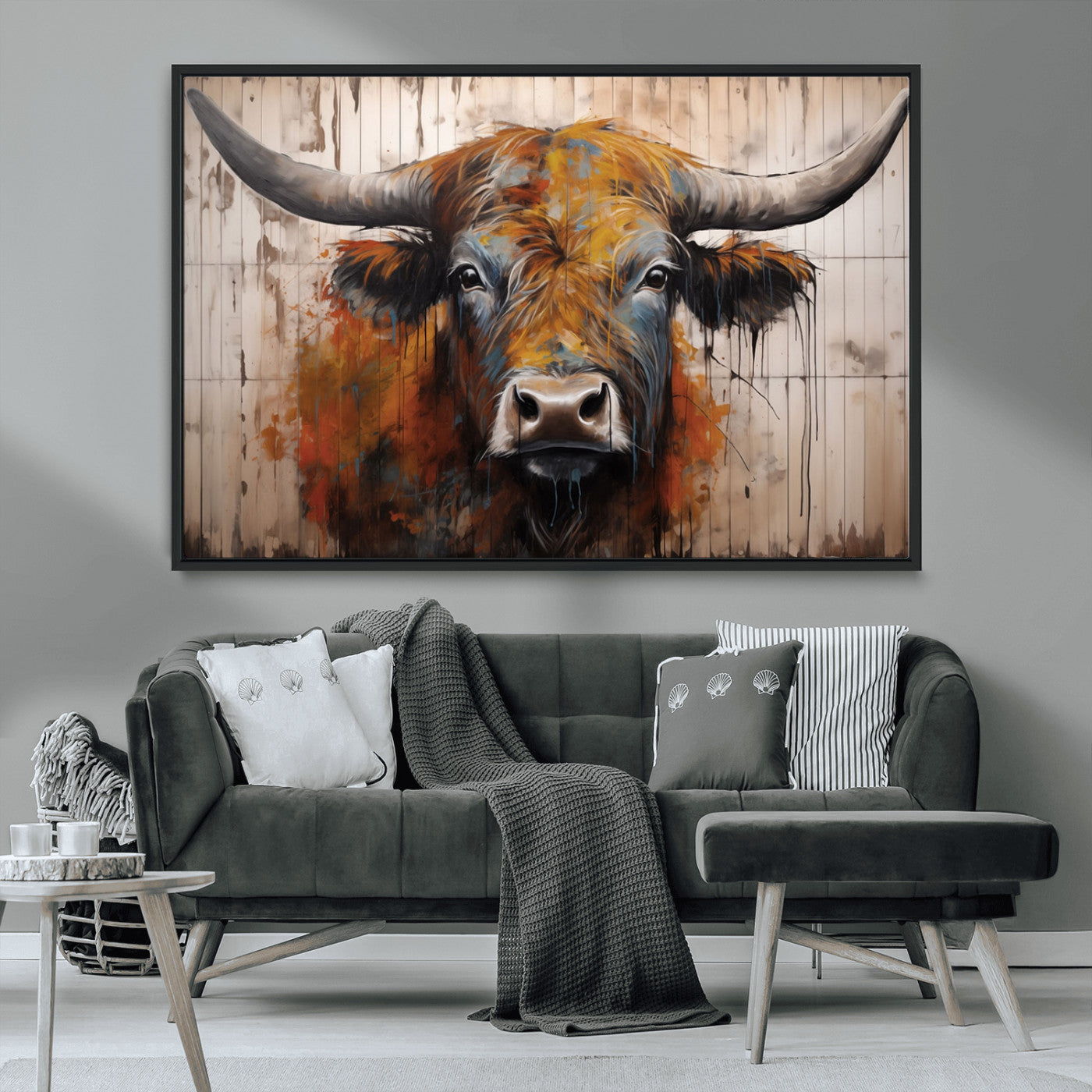 MGV-FC-36X24 - Abstract Bull Highland Cow Canvas Wall Art Print – Vibrant Rustic Charm in Modern Farmhouse Decor –